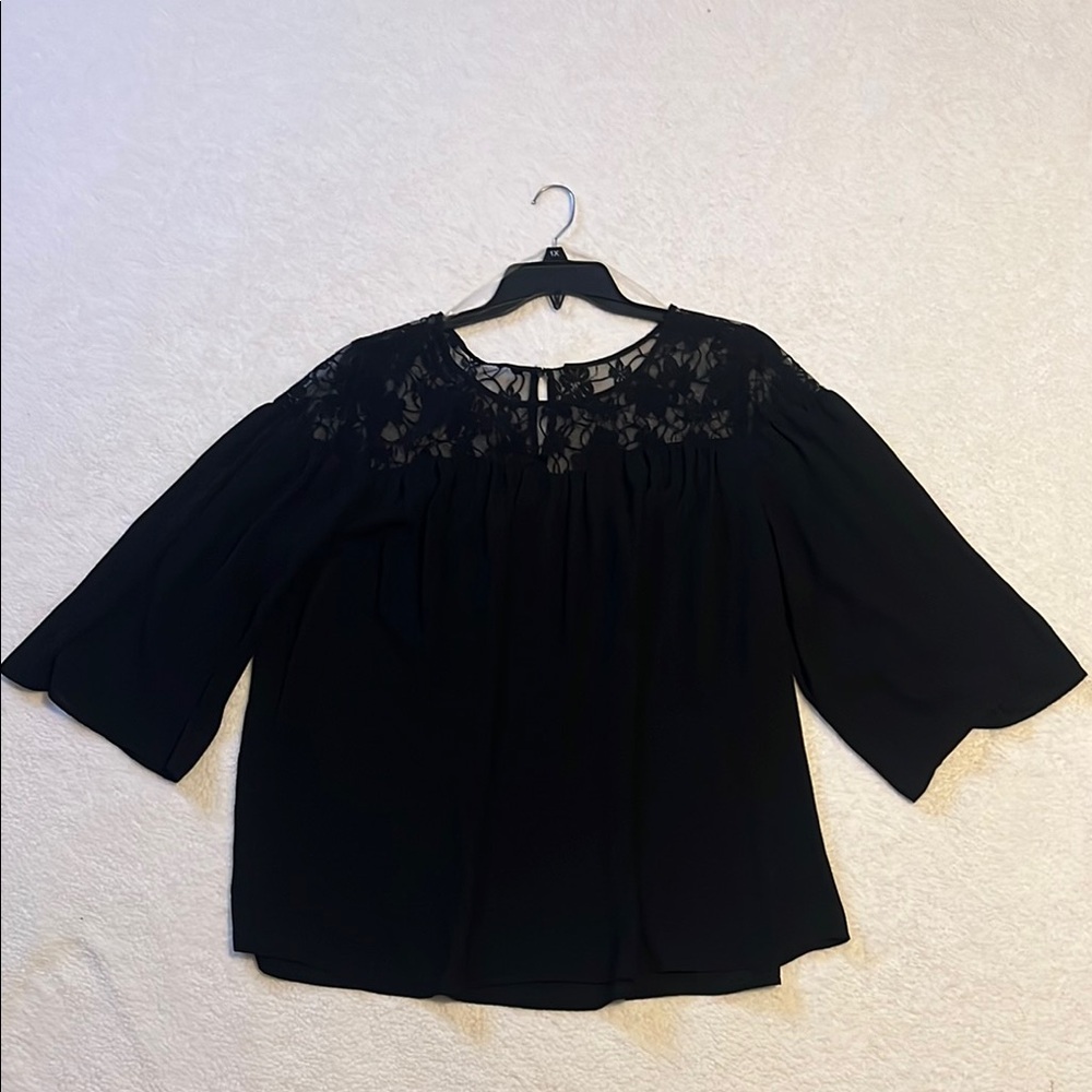 Worthington Black Lace Detail Blouse Size 1X